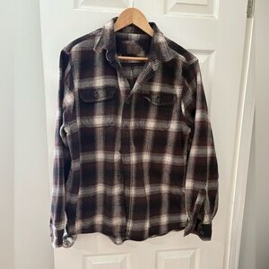 Orvis men’s vintage heavy plaid shirt jacket brown size large